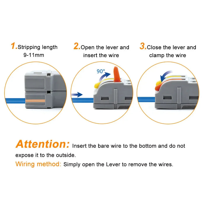 Mini connecteurs rapides pour câbles - 50/100 pcs Borniers compacts orange enfichables pour connexions électriques