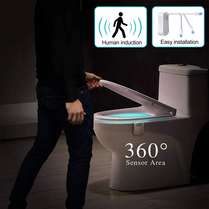 Colorful Motion Sensor Toilet Bowl Night Light - Fun LED Bathroom Accessory with 16 Colors and Adjustable Brightness