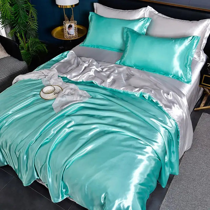 Parure de lit de luxe en satin de soie pour lit Queen et King size – Couette, housse de couette, drap et taie d'oreiller pour lit simple et double.