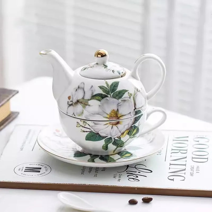 Cafetera Bone China de 250 ml con taza - Juego de tetera en porcelana de alta calidad para regalo de boda