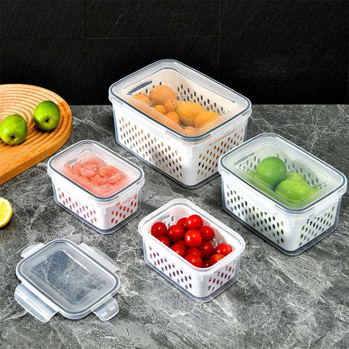 Boîte de rangement pour réfrigérateur pour légumes et fruits frais, paniers de drainage et conteneurs de stockage pour cuisine et garde-manger