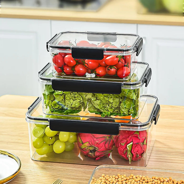 Clear Refrigerator Storage Bins – Set of 3 Rectangular Food Containers for Organizing Fruits and Vegetables