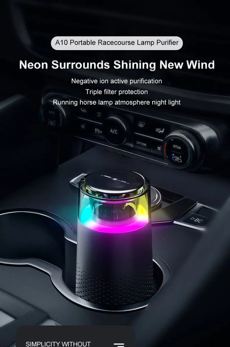 Purification de l'air / Triple filtration / Concentration d'ions négatifs 800 W / Contrôle tactile / Lumière atmosphérique / Port USB / Double usage pour voiture et maison