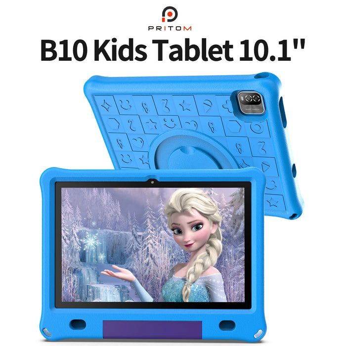 Pritom 10,1-Zoll-Kindertablett mit Android 12, WIFI 6, Quad-Core-Prozessor, 3 GB RAM, 64 GB ROM und EVA-Schutzhülle