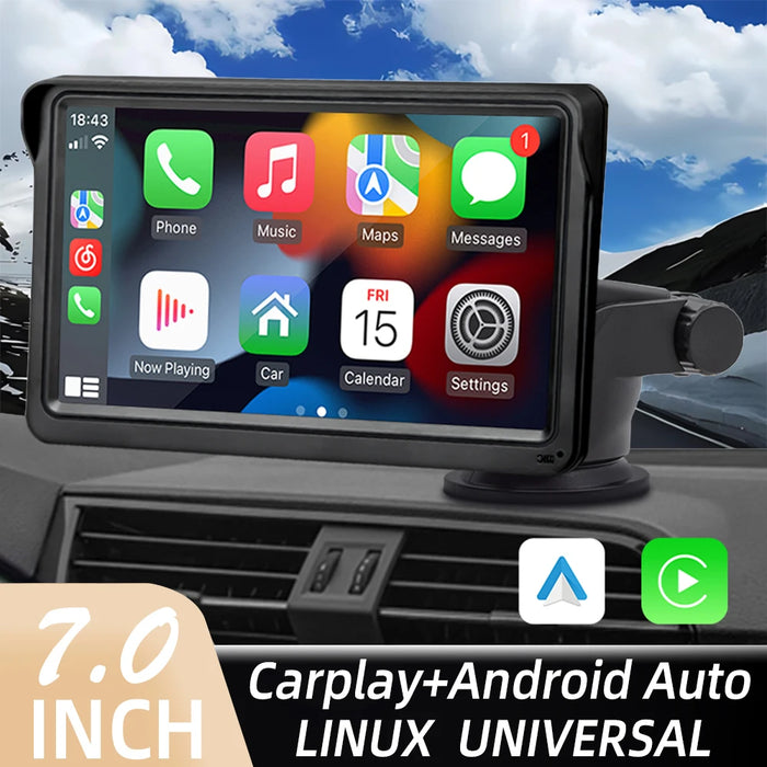 Kabelloses Autoradio mit CarPlay und Android Auto – tragbarer 7-Zoll-Touchscreen mit USB und AUX für Rückfahrkamera