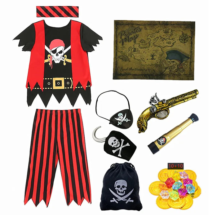 Piratenkostüm für Kinder, Kapitän Jack, Piratenkleidung für Halloween – Verkleidungsset mit Zubehör für Abenteuer und Schatzsuche