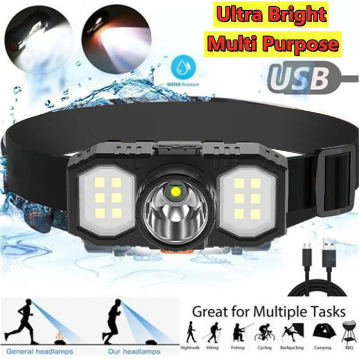 Nuevo Linterna frontal LED COB Mini portátil USB recargable impermeable luz de trabajo de pesca exterior de larga distancia linterna montada en la cabeza