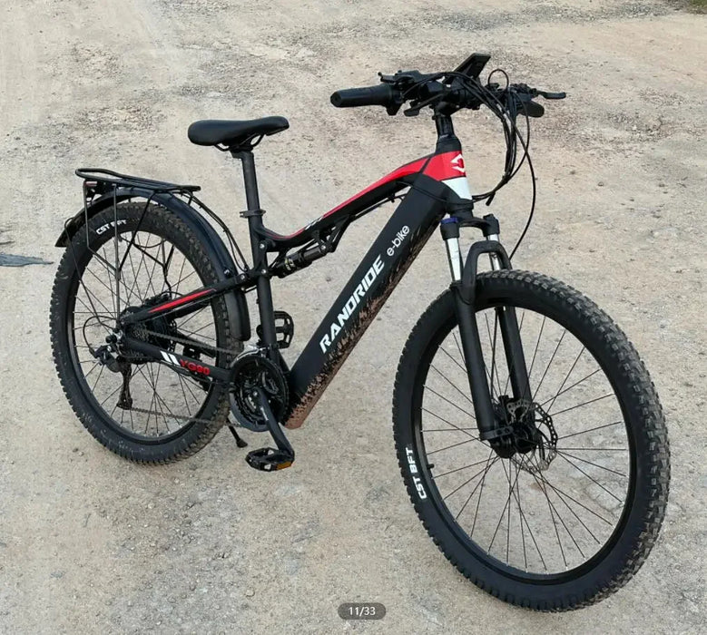 Nueva bicicleta eléctrica RANDRIDE de 1000W, bicicleta eléctrica de 27,5 pulgadas en aleación de aluminio con suspensión total y batería de litio de 48V 17AH