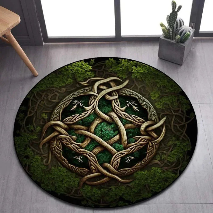 Viking Valknut Yggdrasil Tree of Life Runder Teppich, Teppich für Wohnzimmer, Schlafzimmer, Sofa, Spielzimmer, rutschfeste Bodenmatte