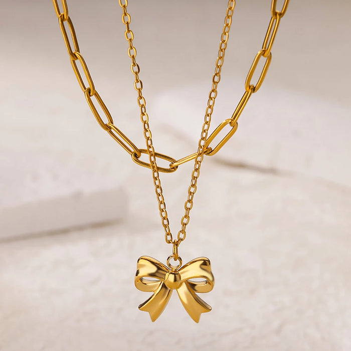 Layered Heart-Shaped Necklace in 316L Stainless Steel for Women and Girls - Gold Plated Choker Jewelry Gift for Birthdays