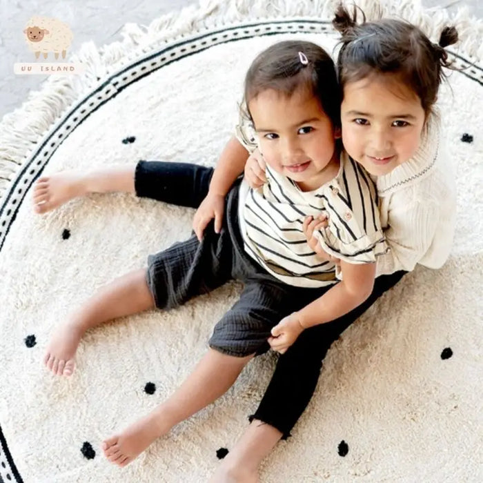 Tapis rond moelleux à franges pour salon, tapis de jeu en fourrure blanche pour enfants, tapis en peluche doux pour chambre d'enfants