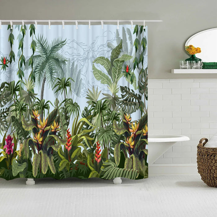 Rideau de douche en forme d'arbre à fleurs et oiseaux de Style chinois, imperméable, décor de salle de bain avec crochets, rideau de bain imprimé en 3D