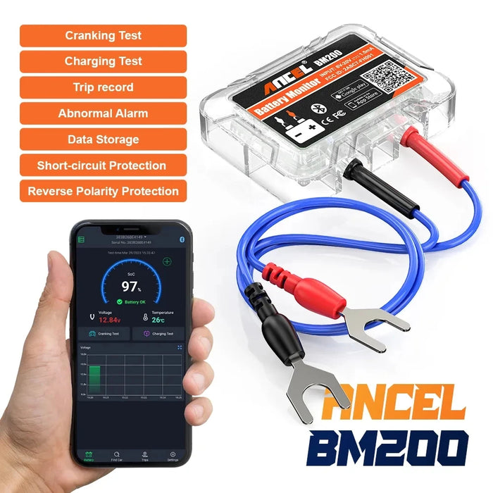 ANCEL BM200 12V moniteur de batterie sans fil Bluetooth batterie de voiture santé APP surveillance outil de Test de batterie pour Android et iOS