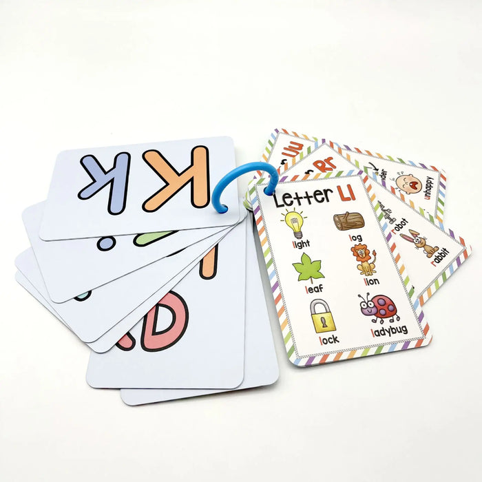 Tarjetas flash de bolsillo fonéticas del alfabeto inglés de 26 letras para educación temprana y aprendizaje de palabras en inglés