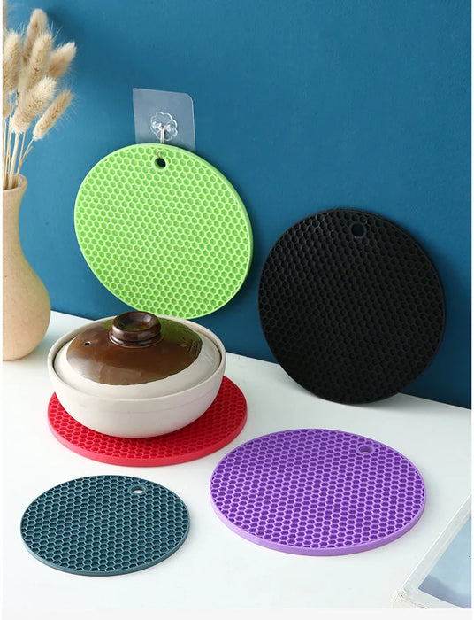 Tapis rond en silicone résistant à la chaleur pour gobelets - Tapis de pot isolant et antidérapant et set de table épais - Accessoires de cuisine