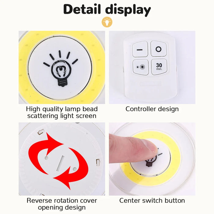 Lampe d'armoire LED COB 3 W à intensité variable avec télécommande sans fil – Parfait pour l'éclairage de garde-robe, dressing et salle de bain.