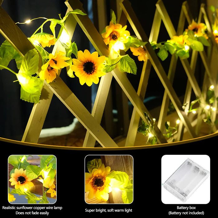 Guirlande lumineuse LED avec tournesols et roses - 2M et 5M pour la décoration de Noël et de mariage