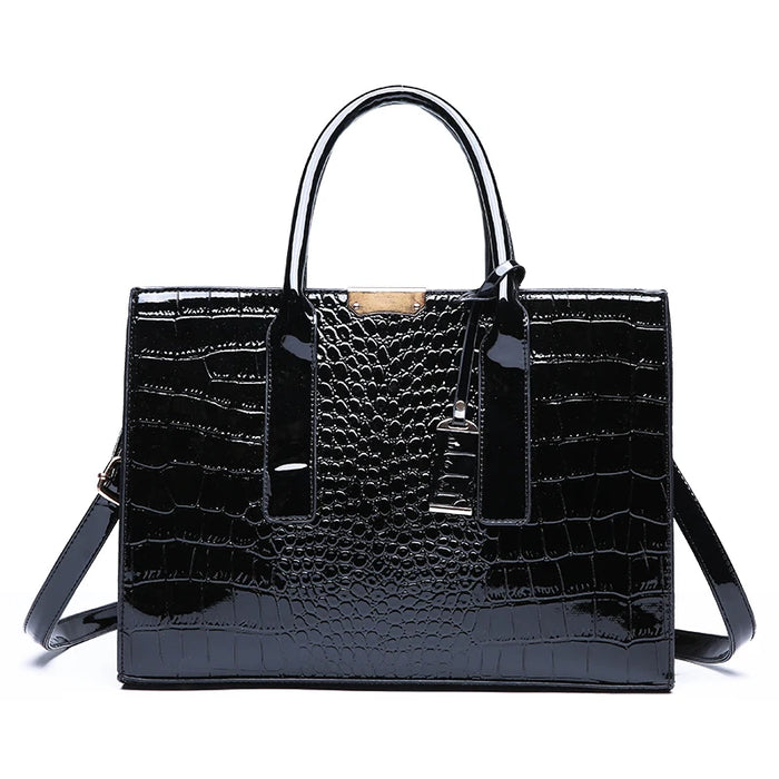 Crocodile Embossed Women's Tote Bag with Adjustable Strap - Spacious Crossbody Handbag for Work and Travel