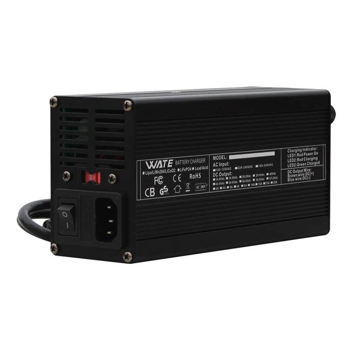 Chargeur 84V 5A pour batterie Li-ion 20S 72V avec ventilateur et boîtier en aluminium