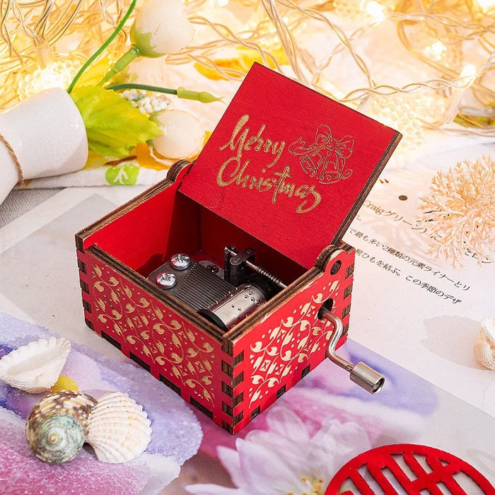 Wooden hand-operated octave box with Christmas music - Exclusive painting and perfect Christmas gift