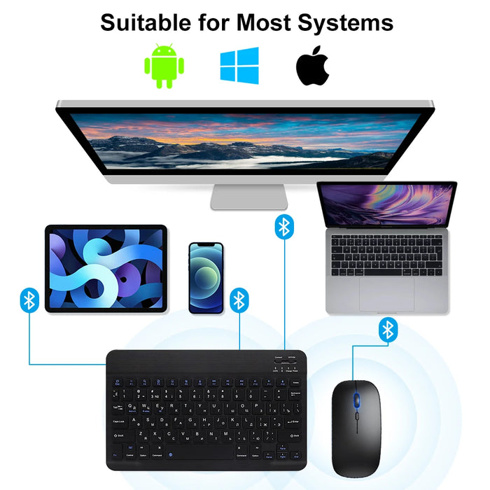 Tragbare Bluetooth-Tastatur und -Maus für iPad, Telefon und Tablet – kabellose Mini-Tastatur für Samsung und Xiaomi Android