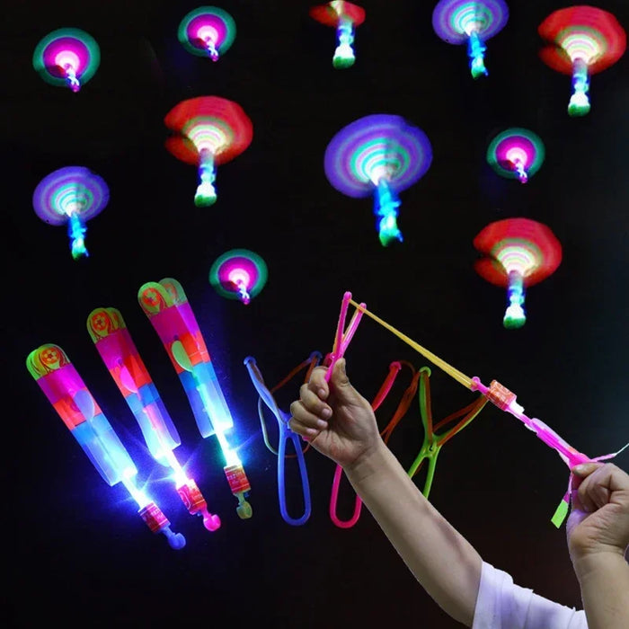 Flèches lumineuses étonnantes et hélicoptère fusée, 100 pièces, jouets avec LED, lanceur de bande de caoutchouc facile pour les fêtes et les cadeaux