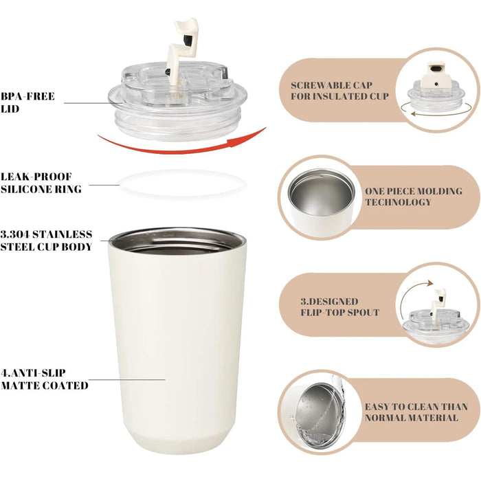 Taza Termo de Acero Inoxidable con Aislamiento - Elegante Taza de Viaje Blanca como Leche para Coche y Exteriores, 1 ud.