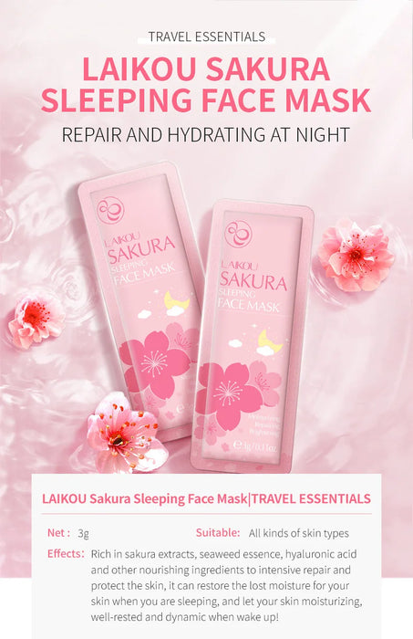 LAIKOU Sakura Seaweed Centella Snail Collagen Nachtmaske, Einzelverpackung, nährende Hautpflege, Hautbarriere-Gesichtsmaske