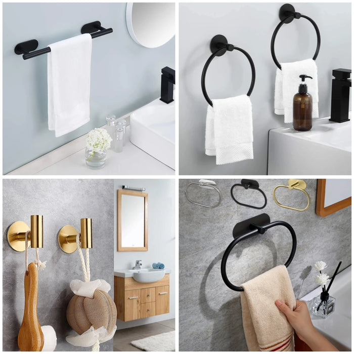 Set de accesorios de baño alicatados: toallero, portarrollos, ganchos de pared y toallero en acero cromado