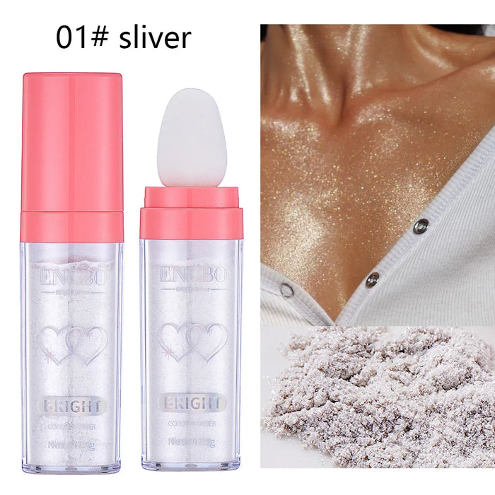 Body Glitter Shimmer Highlighter-Puder für Gesicht und Körper mit Schwammkopf – High Fairy Glitter Sparkle Powder für glänzenden Make-up-Stick