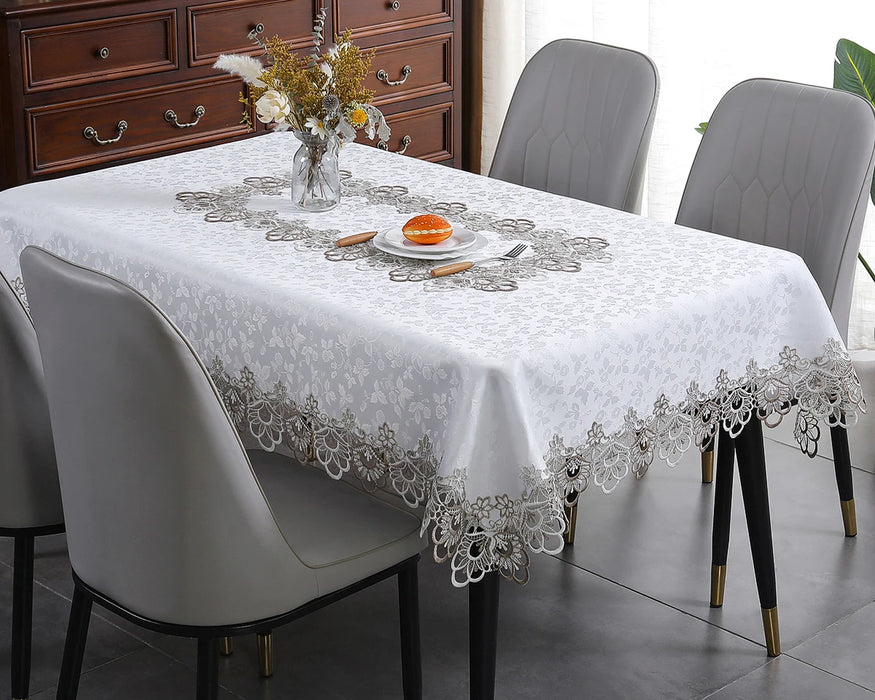 Battilo Nappe de Luxe en Dentelle Nappe Carrée à Motif Floral Blanc avec Broderie pour Table de Dîner Décorations de Mariage et de Fête