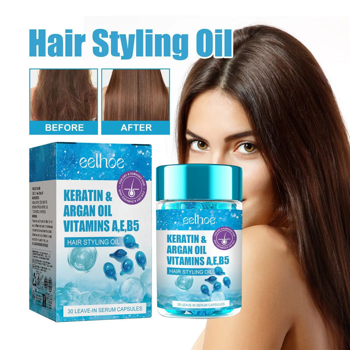 Cápsulas revitalizantes de vitamina para el cabello con queratina: suero hidratante profundo para un cabello suave, brillante y sin encrespamiento