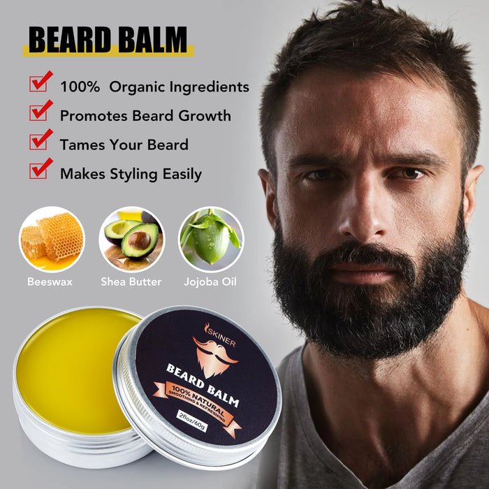 Set para el crecimiento de la barba para hombres: set de barbero con aceite para barba, cera para peinar, rodillos para el crecimiento y tijeras para el cuidado de la barba