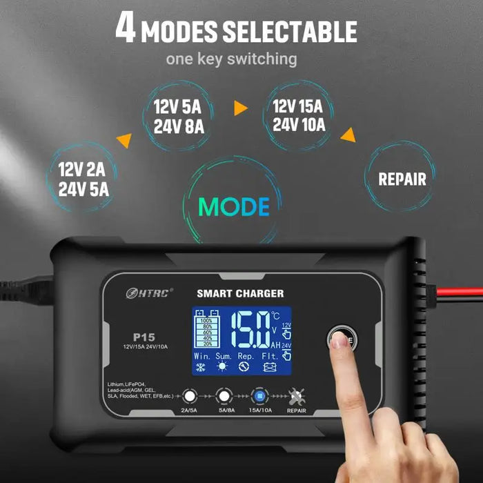 HTRC P20/P15/P10 12 V-24 V chargeur de batterie de voiture LCD réparation automatique d'impulsion charge pour Lifepo4 AGM chargeur de batterie au Lithium au plomb