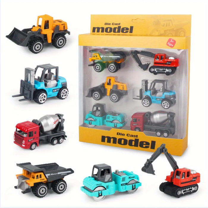 Paquete de 6 vehículos de construcción de metal: cargador, tractor y excavadora para juegos creativos de niños