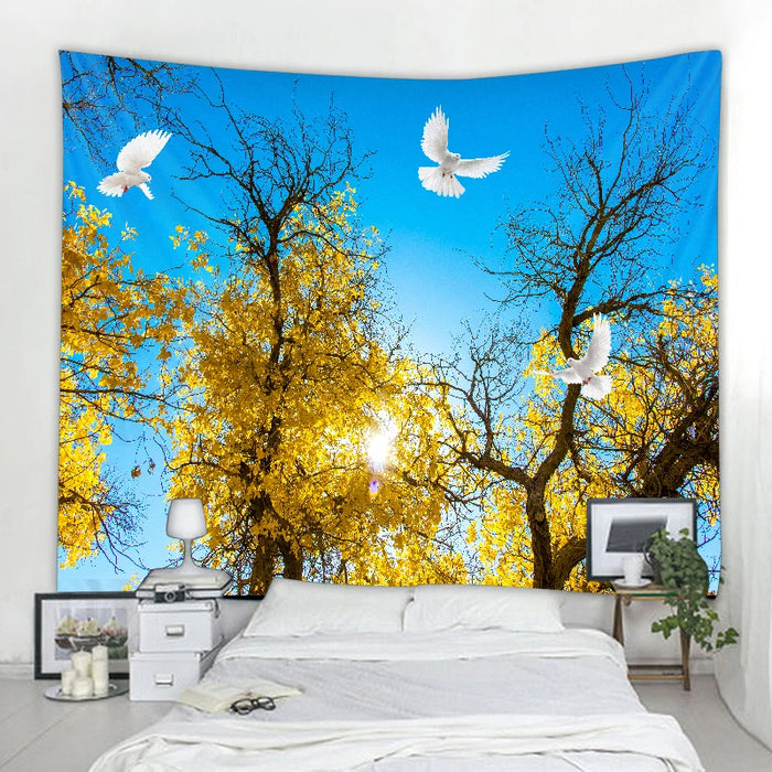 Magnifique papier peint cascade nature avec imprimé forêt et paysage marin - décoration murale hippie de style bohème avec motif mandala