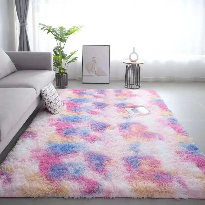 VIKAMA 1PC Tapis en Laine de Soie pour Chambre d'enfant, Salon et Chambre à Coucher - Tapis Tie-Dye, antidérapant et Lavable en Machine