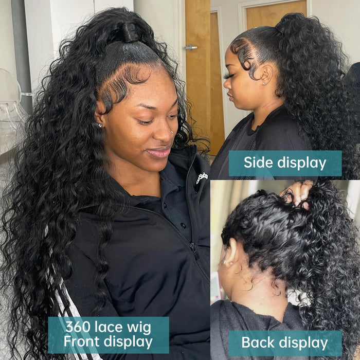 Rosabeauty 250 Density HD 13X6 360 Volltransparente Deep Water Wave Curly Lace Frontal Perücken 30 40 Zoll 13X4 Front Echthaarperücke