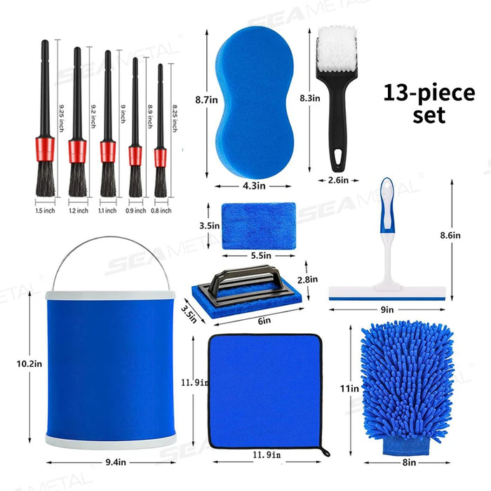 SEAMETAL 13-Piece Complete Car Care Kit with Brushes, Towels, Mitts, and Bucket for Ultimate Vehicle Maintenance