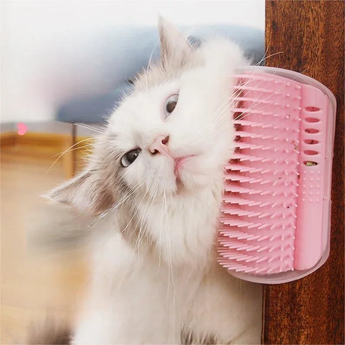 Cat Self Groomer With Catnip - Wall Corner Face Massage Brush With Soft Comb For Cat Grooming