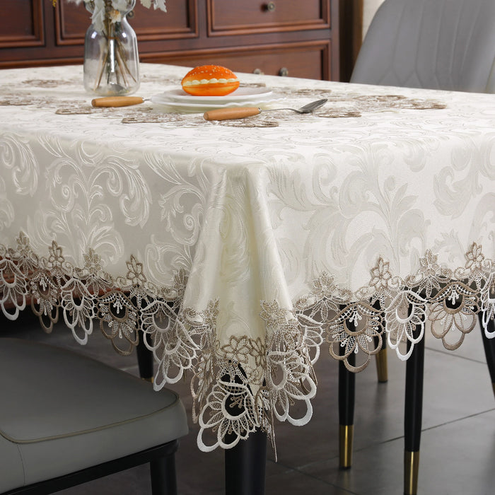 Battilo Nappe de Luxe en Dentelle Nappe Carrée à Motif Floral Blanc avec Broderie pour Table de Dîner Décorations de Mariage et de Fête