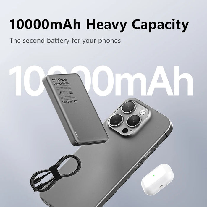 MOVESPEED S10 Slim Magnetische Powerbank 10000 mAh PD20W Tragbares Ladegerät Drahtloser externer Akku für iPhone 16 Samsung