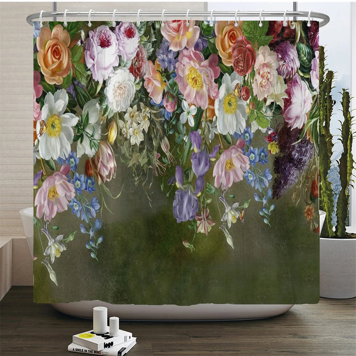 Rideau de douche fleurs et oiseaux de style chinois, décor de salle de bain étanche avec crochets, rideau de douche imprimé 3D