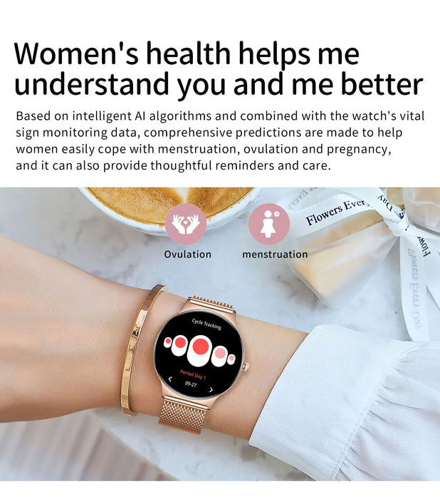 2024 Neue GPS-Tracker-Smartwatch für Frauen mit AMOLED-Bildschirm und Bluetooth-Anrufen – Gesundheitsüberwachung und stilvolles Design