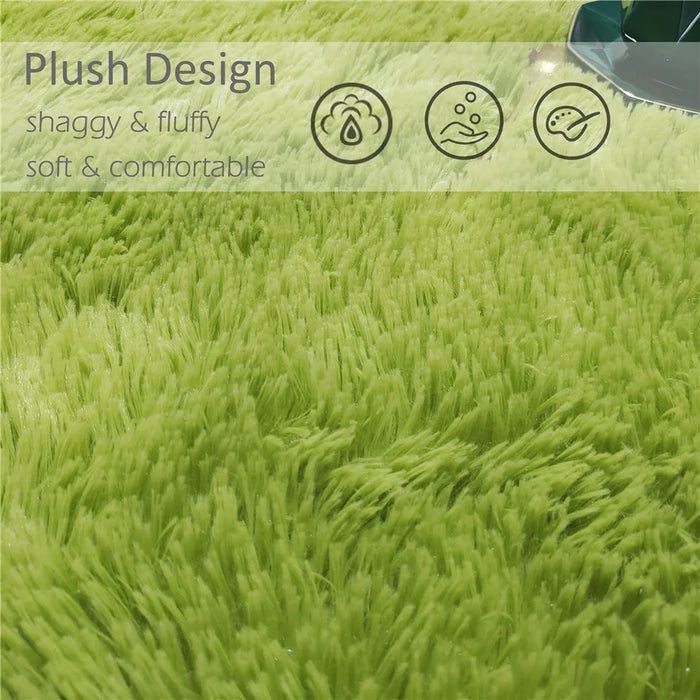 Round Green Plush Rug for Living Room - Fluffy Carpet for Sofa and Chairs, Long-Haired Floor Mat for Bathroom and Kids' Room Décor