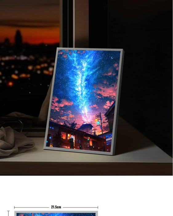 HD Anime Meteor Malerei Atmosphäre Beleuchtung Einfache Foto Rahmen USB Stecker Dimmbare LED Nacht Lampe Wohnkultur Stimmung Licht Geschenk