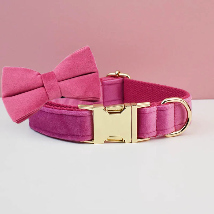 Ensemble collier, harnais et laisse pour chien personnalisé de luxe avec logo personnalisé et nœud papillon détachable