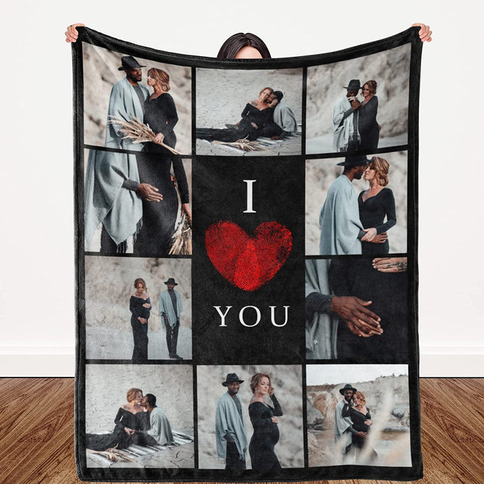 Personalisierte Decke mit Fotocollage und Text – „I Love You“ – perfektes Geschenk für Weihnachten, Valentinstag und Geburtstag