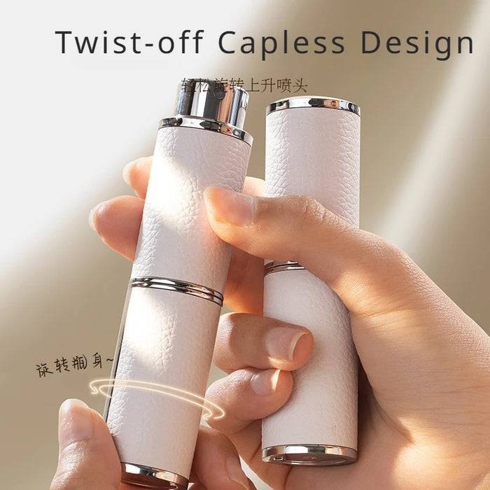 8ML Refillable Luxury Leather Perfume Atomizer with Rotating Press, Mini Travel Size Container for Fragrances