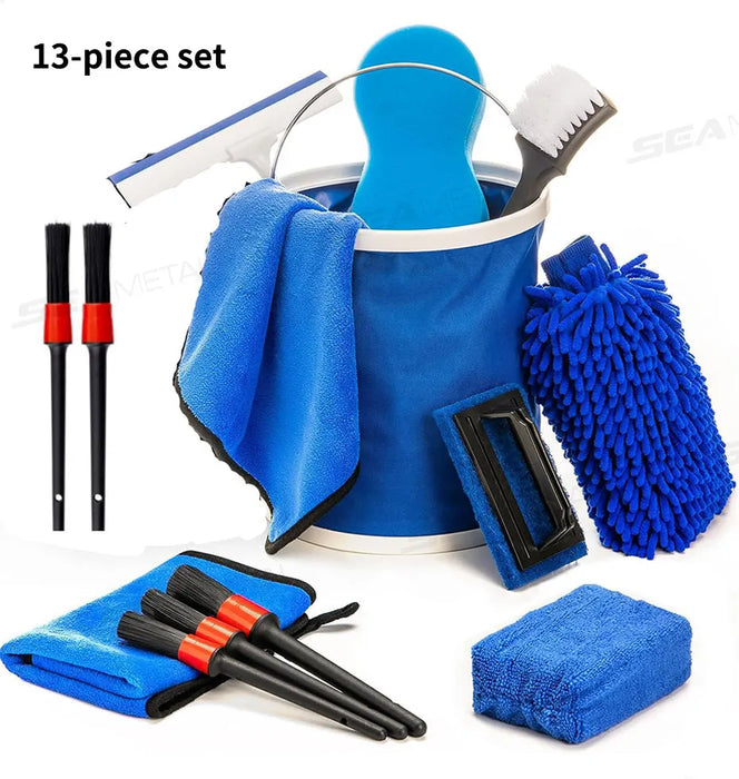 SEAMETAL 13-Piece Complete Car Care Kit with Brushes, Towels, Mitts, and Bucket for Ultimate Vehicle Maintenance